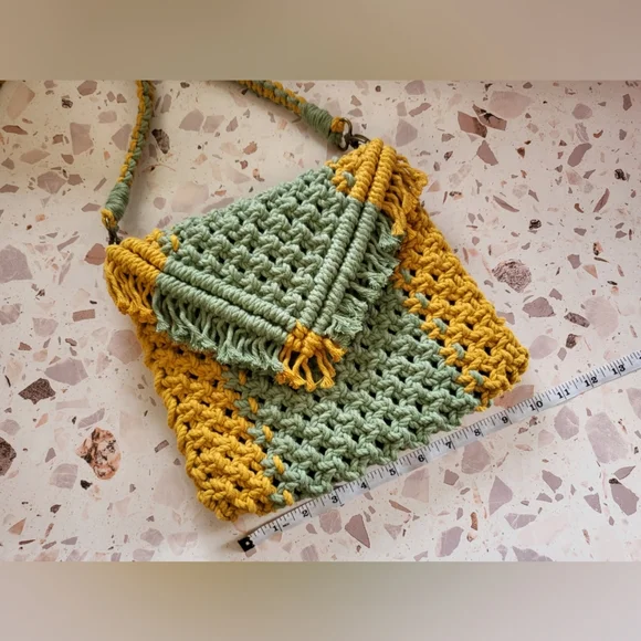 Handmade Macrame 2 tone shoulder bag purse with detachable strap - Picture 7 of 7